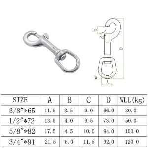 5 Pieces Stainless Steel Diving Swivel Bolt Snap Hook Clip 65mm 72mm 82mm 91mm Stainless Steel Oval Swivel Spring Snap Hook For Diving
