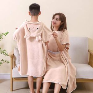 Áo Choàng Tắm Dáng Dài Rộng Có Mũ Trùm Đầu Thấm Hút Nước Tốt Tiện Dụng