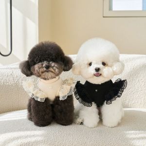 FANGAN ลูกไม้ ชุดฤดูร้อนสำหรับสัตว์เลี้ยง นุ่มนวล แขนบิน กระโปรงฐานแมว แฟชั่น ระบายอากาศได้ดี ชุดสุนัข ลูกสุนัข