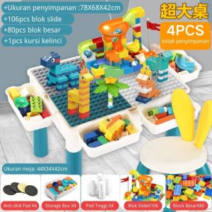 Mainan Building Block Table Multifungsi 502pcs Blok Bangunan Rakitan Partikel Besar Meja Dan Kursi Belajar Anak Dengan Bangku