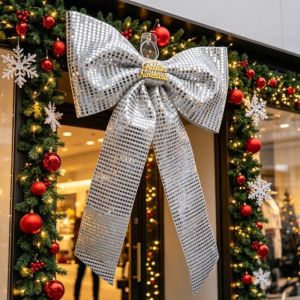 SFFGF Sparkling Christmas Sequin Bowknot 60x120cm Large Bowknot Hanging Pendant DIY Reusable Xmas Tree Topper Bow Festive Home Decor