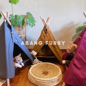 Abang Furry • READY STOCK Wooden Triangle Portable Pet Tent house bed for cat dog Khemah Rumah Kuching 木质三角便携式宠物帐篷床屋