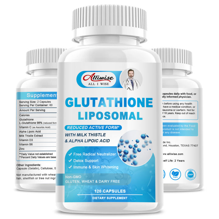 alliwise glutathione Liposomal 1000mg สำหรับการฟอกผิวขาว สุขภาพภูมิคุ้มกันและการสนับสนุนตับ The wise choice for heart