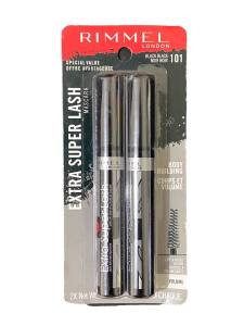 Rimmel Extra Super Lash Masacara Plumping Lengthening Thickening101 Black Black 8mL Each (Value Pack)
