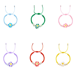 Bohemian Braided Wristband With Plumeria Charm Adjustable Soft Clay Bracelet Handmade Beach Tropical Wristband