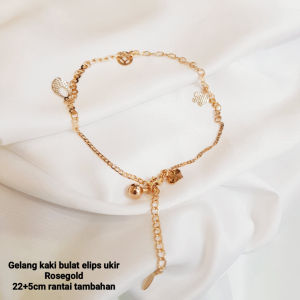 Deux - Gelang Kaki Bunga Bulat Elips Ukir