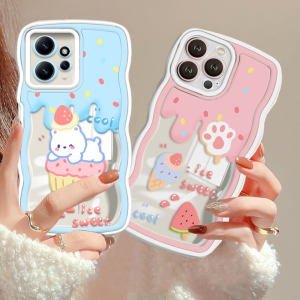 (Lokal Ready) Xinyu Casing hp Redmi Note 12 4G Note 12 Pro Note 11S 11 Pro Redmi 12 A2 A1 Redmi 10 2022 10C 10A 9A 9C 9T Note 10 5G Note 10S Note 9 Note 9 Pro Note 8 Casing Ponsel Pasangan Manis Beruang Es Krim Tepi Bergelombang Soft Case
