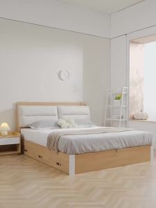 Double bed modern minimalist storage bed log small and medium-sized unit storage bed soft backrest master bedroom tatami wedding bed