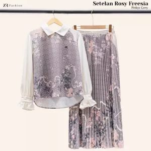 ZR Fashion Setelan Rok Plisket Motif Rosy Caramel Lightweight
