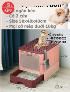 Nhà vệ sinh cho mèo VUÔNG có ngăn kéo khép kín có 2 cửa