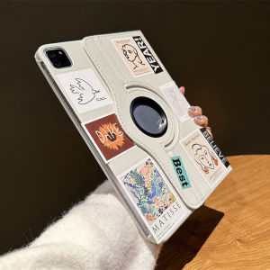 CrashStar 360° Rotatable Stand Flip Leather Tablet Case With Fashion Sticker For Samsung Galaxy Tab A7 Lite A8 A9 A9+ S6 Lite S7 S8 S9 S10 + Plus S9 FE+ S7 FE 8.7 10.4 10.5 10.9 11 12.4 inch Samsung Pad Cover Tab Casing Shell With Foldable Holder