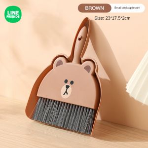 100% Authentic Line Friends Desktop Cleaning Broom Mini Desktop Sweep Cleaning Brush Small Broom Dustpan Set LFB103