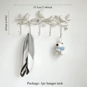 Sacesr Vintage Metal Wall Mounted Coat Rack with 5 Hooks Birds Key Holder Wall Organizer for Hats Towels ClothesBird Hooks Wall Art 6K4N7