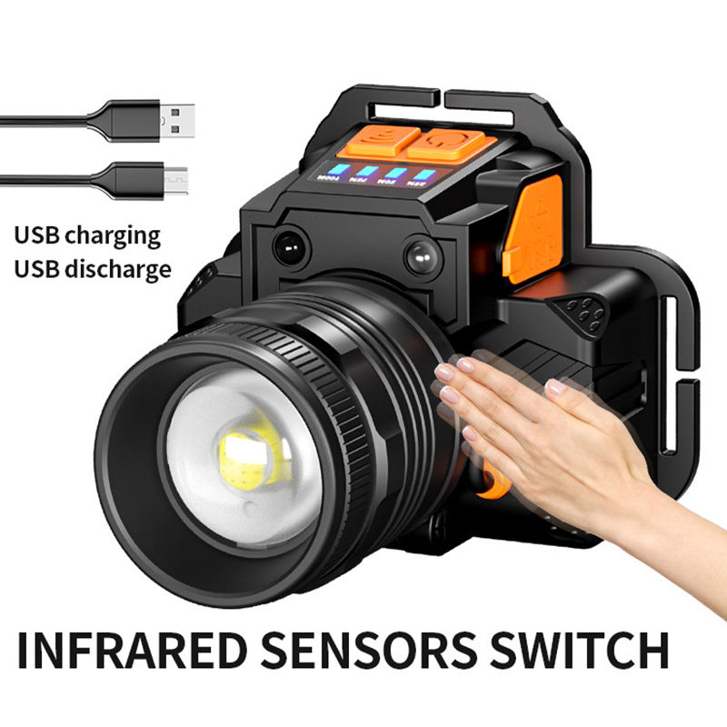 T8 Glare Zoom Headlamp Flashlight Sensor torch light Waterproof USB Rechargeable Outdoor Super Bright Headlight