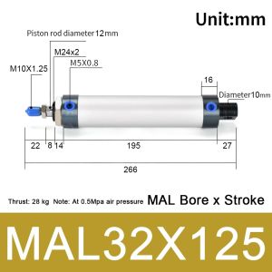 MUSASI 1Pcs 16/20/25/32/40mm Cylind Bore Pneumatic Air Cylinder 25/50/75/100mm Strok Double Compressed Mini Cylinder Single Lever MAL Cylinder
