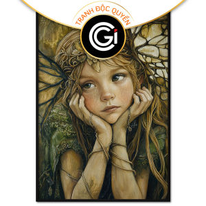 Tranh cô tiên đang tâm trạng suy tư chủ đề hòa bình và bảo vệ môi trường.Tranh treo tườngdán tường.CGI-1234