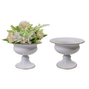 HOUCHU Retro Flower Vase High-footed Metal Flower Pots Flowerpot Elegant Urn-shaped Vase Wedding Decoration