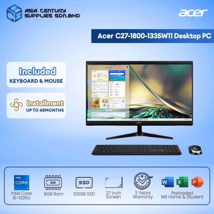 Acer Desktop Aspire Aio C27 1800 1335w11 27 Fhd Intel Core I5 1335u