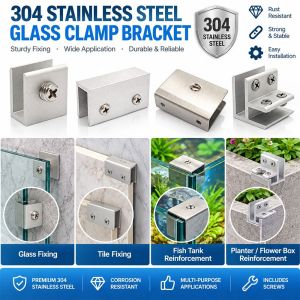 DIVATEN Stainless Steel Tile Clamps Aluminum Alloy Square Clamp Glass Clip Connector 4mm To 12mm Aquarium Clamps Aquarium Hardware