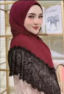Hijab PASHMINA FULL PLISKET MOTIF RENDA / Kerudung PASMINA PLISKET RENDA CERUTY BABY DOLL - RA Bazar