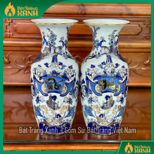 Đôi Lọ Lục Bình Phúc Đức Men Trắng Vẽ Vàng 24K Gốm Sứ Bát Tràng Xanh Gốm Sứ Bát Tràng Việt Nam