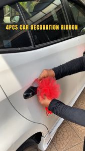 Wedding Car Ribbon Decoration 4pcs Tulle Bow Bridal Engagement Birthday Car Decor Set