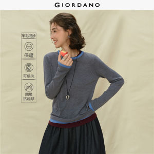 Giordano Women Fake two-piece contrast edge sweater Free Shipping 18355514
