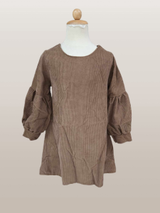 เดรสเด็กผู้หญิง ผ้าลูกฟูก แขนยาวบอลลูน