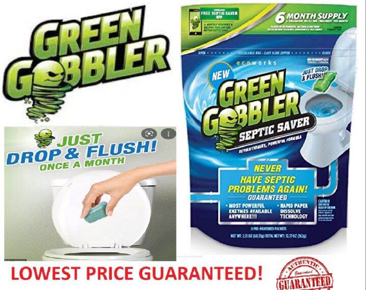 Green Gobbler Septic Saver Bacteria Enzyme Pacs - 6 Month Septic Tank ...