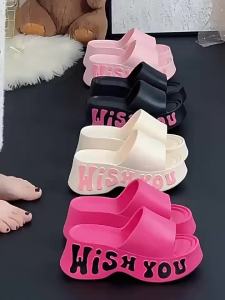 [Free Shipping] New thick-soled height-increasing womens sandals for summer outings 6cm High-heeled slippers for indoor home use