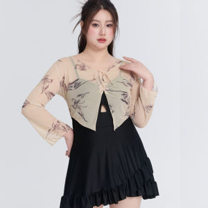 ชุดว่ายน้ำผู้หญิง ชุดว่ายน้ำคนอ้วน  ชุดว่ายน้ําขนาดบวกสาวอ้วนเล็กน้อยครอบคลุมเนื้อริมทะเล  2502