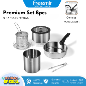[GRATIS PISAU SET] Paket Masak Sehat freemir – 5in1 Panci Stainless Steel + Steamer + Fry Basket | No Coating Anti Karat