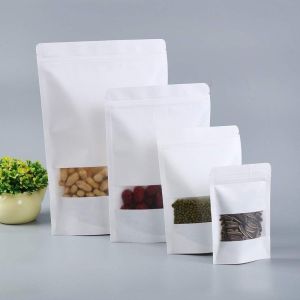 50pcs White Kraft Paper Zip Bag with window/Zipper Bag