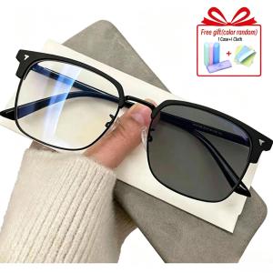 Photochromic Glasses Sun Protection Anti-Blue Light Fashion Business Mens Plain Eyeglasses