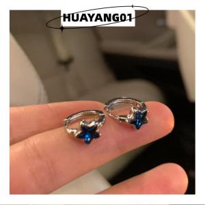 HUAYANG01 [HOT FASHION] Y2K Trendy Cute Sweet Blue Star Hoop Earrings For Women Girls Simple New Fashion Vintage Earrings Aesthetic Jewelry Gift