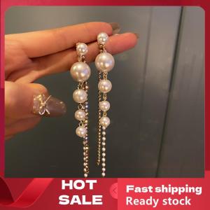 🚚【Local Express Delivery】🚚 Long Dangle Earrings For Women New Fashion Full Crystal Simulated Pearl Tassel Drop Earrings Vintage Jewelry