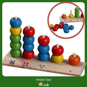 Hntob 5 Pillars Wooden Backgammon Math Game Kids Educational Toys Computotion Beads