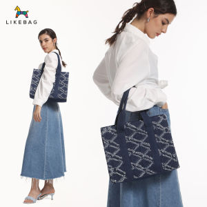Fashion trend fringe denim bag Large capacity shoulder Tote bag casual all-match travel bag Mommy LIKEBAG womens handbag