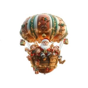 Decorative Acrylic Holiday Ornament Set Cartoon Santa in Hot Air Balloon Decoration For Home Tree Window Display