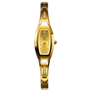 Womens fashion watch oval-shaped waterproof quartz movement tungsten steel color small and compact