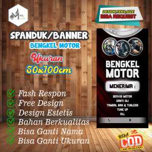 Spanduk Banner Size 50X100 Cm BENGKEL MOTOR Free Custom Design Dan Ukuran