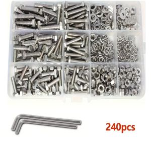 LIWU 240pcs Chống ăn mòn Bộ bu lông bằng thép không gỉ Thép không gỉ Đầu cắm Bộ đai ốc và bu lông Các dự án tự làm Bộ vít lục giác Bộ dụng cụ buộc chặt