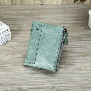 CONTACTS แฟชั่นหนังแท้ผู้หญิงกระเป๋าสตางค์ผู้ถือบัตรประจำตัวกระเป๋าใส่เหรียญที่มีซิปคู่ขนาดเล็กกระเป๋าสตรี