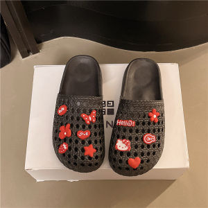 [Free Shipping] Open-Toed Hollow EVA Half-Slippers For Women New Summer Style Cartoon Cat Design Fashionable Soft-Soled Comfortable Half-Slippers For Outdoor Wear