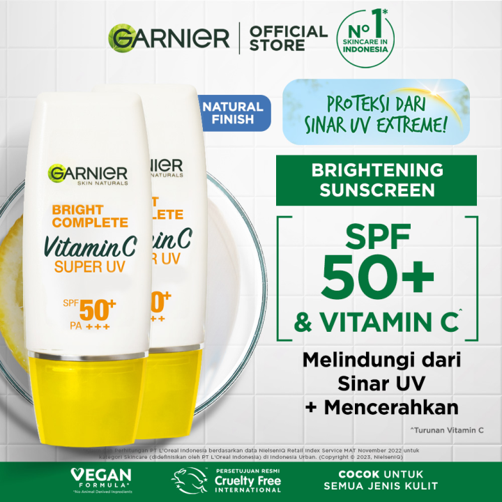 (PAKET HEMAT) Garnier Bright Complete Vitamin C Super UV Sunscreen SPF50+/ PA+++ Natural Finish Skin Care - 30ml (Sunblock Untuk Kulit Cerah Terlindungi)