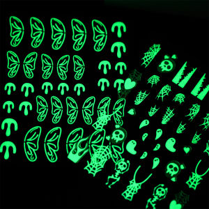 ZEEMIN 6sheets 3D Luminous Halloween Nail Stickers Skull Spider Web Cute Ghost Design Glow In The Dark Nails Art Slider Halloween Dec