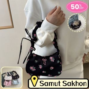 ZEFAN 【การจัดส่งสินค้า 2-3 วัน】ใหม่ดอกไม้น่ารักพิมพ์กระเป๋าสะพายเดี่ยวรุ่นเกาหลีใต้วงแขนกระเป๋าวินเทจเนื้อกระเป๋าถือ