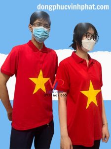 Áo Thun Cờ Đỏ Sao Vàng Việt Nam Cổ Trụ Dành Cho Nam Nữ-Chất Vải Thun Cá Sấu-Hình Thật