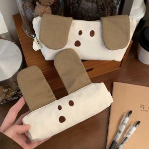 NJJU Large Capacity Pencil Case Canvas Zipper Pencil Bag Creative Cute Dog Stationery Organizer School Supplies