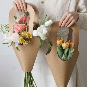 MMLUCK โรแมนติกโรแมนติก ถุงกระดาษลายดอกไม้ หนาขึ้น ง่ายๆ ถุงบรรจุดอกไม้ ถุงของขวัญ สิ่งแวดล้อมสิ่งแวดล้อมสิ่งแวดล้อม กระเป๋าจัดดอกไม้ วันวาเลนไทน์